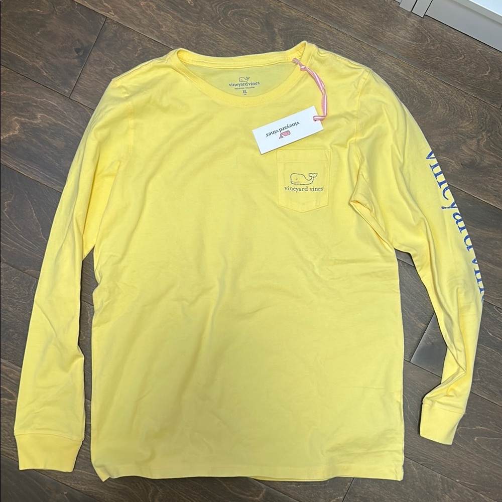 Vineyard Vines Yellow Long Sleeve Tee with Graphic Sleeve
